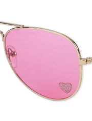 Girls Glitter Heart Aviator Sunglasses