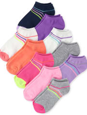 Girls Striped Ankle Socks 10-Pack