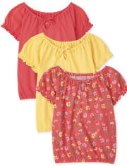 Girls Floral Ruched Top 3-Pack
