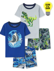 Boys Glow Shark Dino Snug Fit Cotton Pajamas 2-Pack