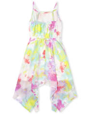 Girls Rainbow Tie Dye Hanky Hem Dress