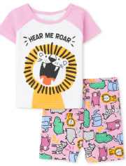 Pijama de algodón ajustado con diseño de león para bebés y niñas pequeñas