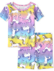 Baby And Toddler Girls Rainbow Unicorn Snug Fit Cotton Pajamas