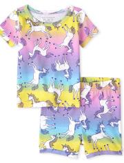 Baby And Toddler Girls Rainbow Unicorn Snug Fit Cotton Pajamas