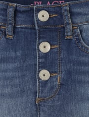 Girls Button Front Denim Midi Shorts