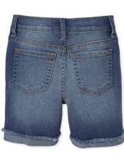 Girls Button Front Denim Midi Shorts
