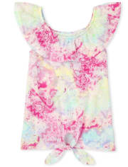 Girls Print Tie Front Tank Top