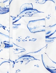 Boys Whale Poplin Button Up Shirt