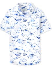 Boys Whale Poplin Button Up Shirt