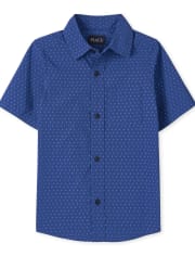 Boys Print Poplin Button Up Shirt