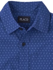 Boys Print Poplin Button Up Shirt