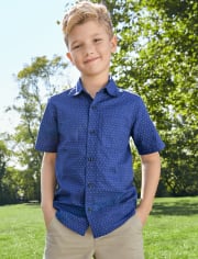 Boys Print Poplin Button Up Shirt