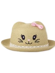 Sombrero de paja con diseño de gato para niñas pequeñas