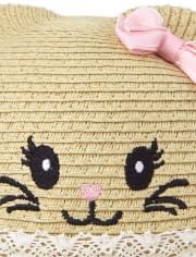 Gorro de paja con diseño de gato para bebé niña