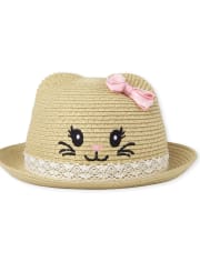 Gorro de paja con diseño de gato para bebé niña