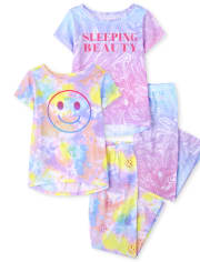 Girls Happy Face Tie Dye Marble Pajamas 2-Pack