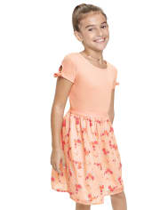 Girls Floral Ribbed Knit To Woven Dress