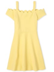 Girls Scalloped Off Shoulder Dress