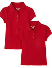 Girls Uniform Ruffle Pique Polo 2-Pack - Plus
