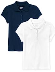 Polo de piqué con volantes de uniforme para niñas, paquete de 2