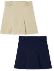 Falda pantalón elástica con botones de uniforme para niñas, paquete de 2