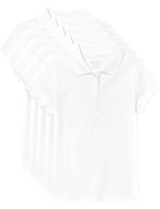 Girls Uniform Ruffle Pique Polo 5-Pack - Plus