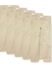 Pantalones chinos ajustados y elásticos de uniforme para niñas, paquete de 5