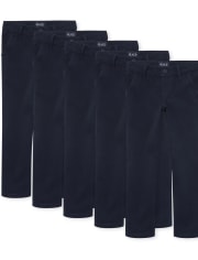 Pantalones chinos ajustados y elásticos de uniforme para niñas, paquete de 5