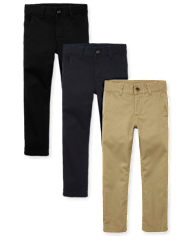 Boys Uniform Stretch Straight Chino Pants 3-Pack