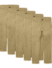 Pantalones chinos ajustados elásticos uniformes para niños, paquete de 5