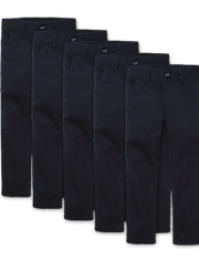 Pantalones chinos ajustados elásticos uniformes para niños, paquete de 5