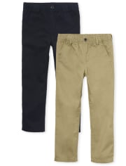 Boys Uniform Twill Woven Stretch Pull On Straight Chino Pants 2-Pack ...