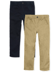 Boys Uniform Stretch Pull On Relaxed Straight Chino Pants 2-Pack