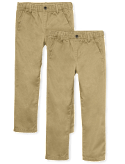 Boys Uniform Stretch Pull On Relaxed Straight Chino Pants 2-Pack