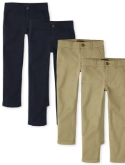 Pantalones chinos ajustados elásticos de uniforme para niños, paquete de 4