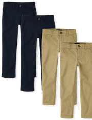 Boys Uniform Stretch Straight Chino Pants 4-Pack