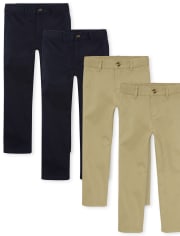 Boys Uniform Stretch Straight Chino Pants 4-Pack