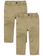 Paquete de 2 pantalones chinos ajustados y elásticos de uniforme para niños pequeños