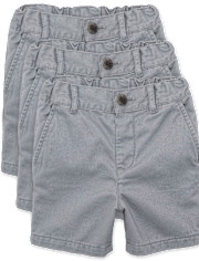 Paquete de 3 pantalones cortos chinos elásticos de uniforme para bebés y niños pequeños