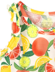 Paquete de 3 camisetas sin mangas con volantes de frutas para niñas pequeñas