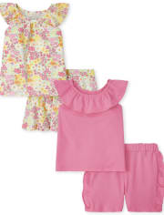 Toddler Girls Floral Flutter Tank Top 4-Piece Set