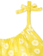 Conjunto de 2 piezas de camiseta sin mangas con hombros anudados y flores para niñas pequeñas