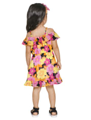 Vestido floral con volantes y hombros descubiertos para niñas pequeñas