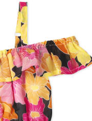 Vestido floral con volantes y hombros descubiertos para niñas pequeñas