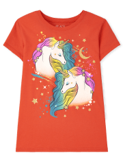 T-shirt graphique licorne arc-en-ciel pour fille