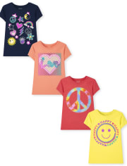 Pack de 4 camisetas estampadas de tendencia para niñas
