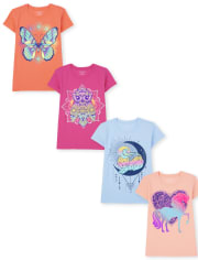 Paquete de 4 camisetas con estampado de animales para niñas