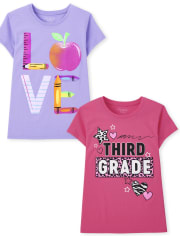 Paquete de 2 camisetas con estampado Love de tercer grado para niñas
