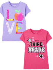 Paquete de 2 camisetas gráficas de tercer grado para niñas