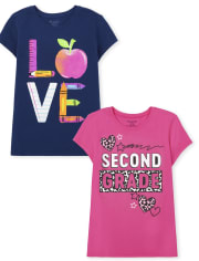 Paquete de 2 camisetas con estampado Love de segundo grado para niñas